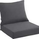 PatioGlow Outdoor Seat Cushion Set 24 x 24 x 4 Inch, Waterproof & Fade Resistant Patio Furniture Cushions with Removable Cover and Ties, Thick Deep Seating Pads for Outside Chair Sofa Couch, Grey