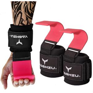 Weight Lifting Hooks, Padded Weight Lifting Straps Wrist Straps for Men and Women, Premium Deadlift Straps for Weightlifting and Powerlifting, Weight Lifting Gloves for Pull Ups (Pink)
