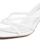 Goderci Kitten Strappy Heels for Women Knotted Square Open Toe Slip On Mule Heels Mid Heeled Sandals(8.5,White)