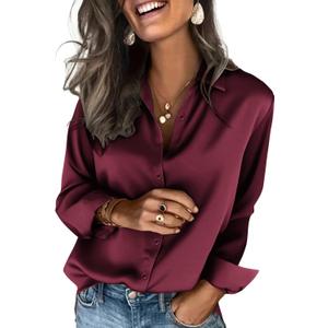 Zeagoo Satin Blouses for Women Silk Button Down Shirts Long Sleeve Business Casual Tops, XX-Large
