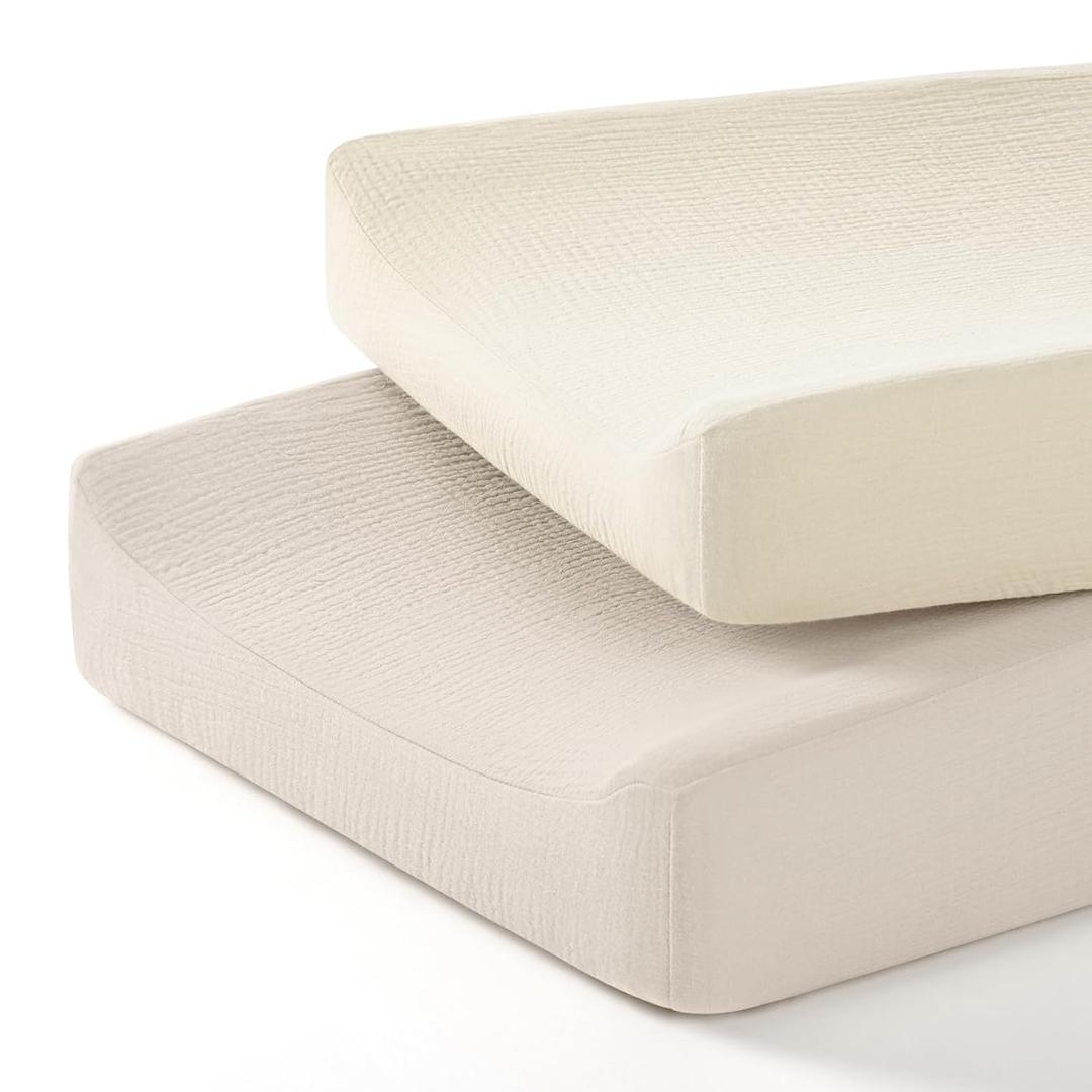 lulumoon Baby Changing Pad Cover: Muslin Diaper Changing Table Pad Cover - Changing Pad Sheets for Girls Boys (White & Cream)