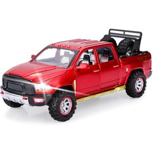 SASBSC Toy Trucks for Boys Age 3-12 Pickup Truck Toys Diecast Metal Model Cars with Light and Sound Pull Back Car Toy for 3+ Year Old Kids (Red)