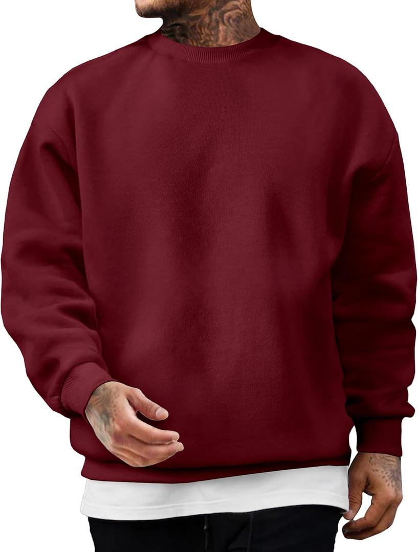 JMIERR Men's Casual Long Sleeves Crewneck Sweatshirts Cotton Pullover Sweatshirt for Men (Medium, Burgundy)