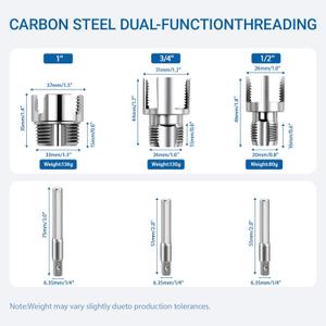 3-Pack Pipe Threader Set, Premium Carbon Steel Dual-Function Internal and External Threading Tool for 1/2" 3/4" 1" PVC Pipe, Manual or Drill-Compatible Threader for Plumbing Repair and Home DIY