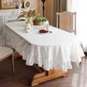 White Cotton Tablecloth Ruffled Lace Embroidered Fabric Tablecloths RusticFrench Washable Table Cover for Indoor Outdoor Home Holiday Party Christmas (White, 52" x 70" (Oval))