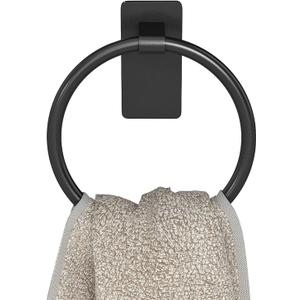 STWWO Adhesive Towel Ring, Hand Towel Holder for Bathroom, Adhesive Round Towel Ring for Bath RV, Black