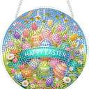 Yunzlly Hanging Diamond Art Glass Kit for Adults, Stained Glass Diamonds Painting Pendant, DIY Crystal Diamond Gem Painting Ornament Kits (Easter Wreath)
