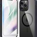 FNTCASE for iPhone 13 Pro Case: Clear Magnetic Phone Cases with Screen Protector Compatible with Magsafe Slim Anti Yellowing Rugged Shockproof Protective Transparent Cell Phone Cover (B-Black)