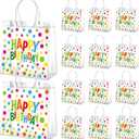 Kacctyen 24 Pcs Birthday Gift Bags for Party Favor Clear Birthday Goodie Bags with Handle 7.87 x 7.87 x 3.15 Return Gift Wrap Totes for Guests Treat Candy Wrapping