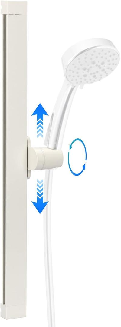 Shower Slide Bar with Height and Angle Adjustable Handheld Shower Head Holder |Strong Adhesive Disc Mount or Drilling Installation (Aluminum Alloy Material) (White)