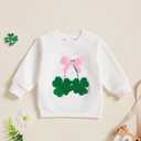 Baby Girl St Patricks Day Clothes Bow Clover Embroidery Sweatshirt Pullover Oversize Sweater Toddler Girl Irish Tops (18-24 Months, White)