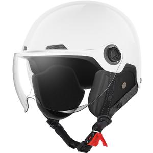 Motorcycle Helmets DOT Certified, German Style Half Helmet Electric Bike Scooter with Windshield Glasses Cool Retro Helmet for Men and Women (White, M)