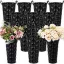 12 Pcs Black Metal Flower Vases 9 Inch Galvanized Flower Bucket Spring Farmhouse French Bucket with Handles, Floral Vases for Centerpiece Bar Wedding Bouquet Table Decor Supplies