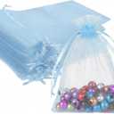 Wudygirl 100PCS Sheer Organza Bags - 5x7 Inch Drawstring Jewelry & Candy Favor Bags for Wedding Party (Sky Blue)