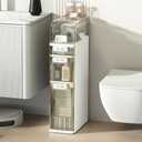 Seeday 3 Tier Slim Bathroom Storage Cabinet, Narrow Organizer with Wheels and Toilet Paper Holder, Waterproof, No Assembly Required, Perfect for Small Spaces in Bathroom, Kitchen and Bedroom