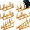 6 Pcs Bamboo Dish Rack 8 Slots Wooden Plates Rack Drying Organizer for Cabinet Classroom Book Organize Pot Lid Holder Bowl Cup Cutting Board Wood Display Stand for Kitchen Cabinet Storage Organizer