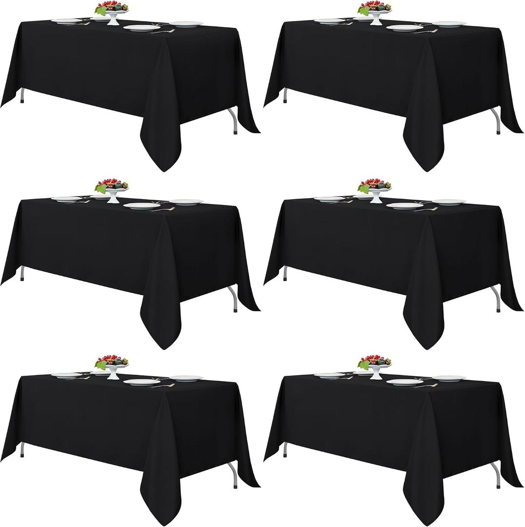 Fitable Black Tablecloths for Rectangle Tables, 6 Pack - 70 x 120 Inches - Reusable and Washable Table Clothes for 6-8 Ft Tables, Polyester Fabric Table Covers for Wedding, Party, Banquet