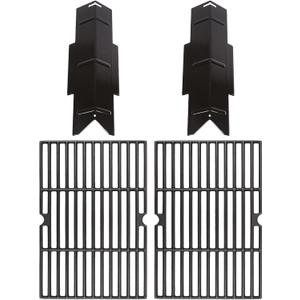 Hisencn Grill Replacement Parts for Dyna-Glo DGC350CNP-D DGF350CSP DGF350CSP-D, 2-Pack Porcelain Steel Heat Plates, 2-Pack Cast Iron Grill Grates, Flavorizer Bars