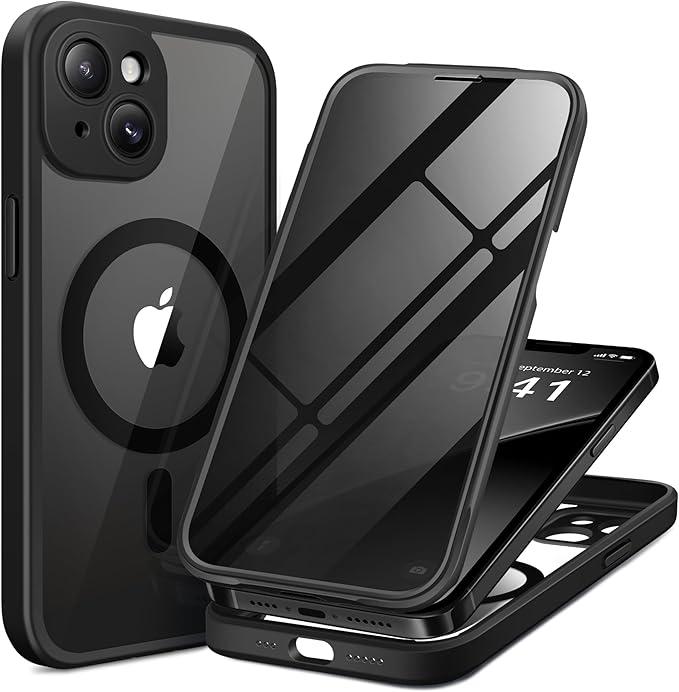 BERFY for iPhone 14 Case, Compatible with MagSafe, Built-in Privacy Screen Protector and Camera Protection, Anti-Spy Full Body Shockproof Clear Phone Case for 14 6.1", Black