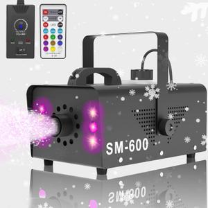 Snow Machine with LED Lights 600w, Remote Control, Perfect for Parties Indoor, Christmas, Wedding, Stage EffectA-600w