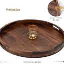 22 Inches Extra Large Round Black Walnut Wood Ottoman Tray with Handles, Serve Tea, Coffee or Breakfast in Bed, Classic Circular Wooden Decorative Serving Tray