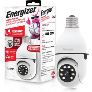 Energizer Connect Smart 1080p HD Outdoor Security Socket Camera with Siren Alarm, Remote Access, Motion Alerts, 2 Way Audio and Night Vision, 2.4GHz Wi-Fi, White