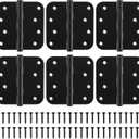 KOLET Ball Bearing Door Hinges, 4 x 4 Inches Black Door Hinges, Heavy Duty Stainless Steel Hinges, 5/8'' Radius Corner, Smooth and Quiet, Non Removable Pin, Matte Black, 6 Pack