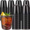 100pcs 12oz Disposable Stemless Glasses, PET Disposable Drinking Cups, Cold Party Clear Plastic Wine Glasses for Parties Birthday, Wedding, Meeting, Christmas Party Supplies (Black)