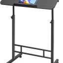 Tiltable Desktop 32 x 16 Small Foldable Standing Desk, Lift Height 25-44", Black Portable Sit Stand Up Laptop Rolling Table, Compact Mobile Adjustable Height Computer Desk