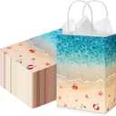 Kolldenn 30 Pcs Beach Party Paper Gift Bags Seashell Beach Decorations Ocean Theme Goody Favor Bags with Handle Ocean Waves Birthday Party Supplies for Baby Shower Wedding Luau Tropical Holiday