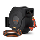 NEOTEC Retractable Garden Hose Reel 1/2 inch x 100ft - Wall Mounted Heavy Duty Hose Reel with 3/4 Inch Brass Fittings & 9-Pattern Nozzle - Auto Rewind System, Any Length Lock, 180° Swivel Bracket