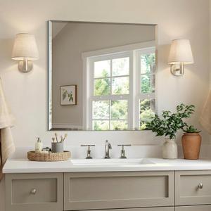 KOCUUY Beveled Mirror, 24x24 Inch Frameless Bathroom Mirror for Over Sink, Upgraded Shatterproof Unframed Mirror for Bathroom, Bedroom, Hang Horizontal/Vertical