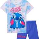 Disney Stitch T Shirt & Shorts Set for Girls Teens 2 Pcs Lounge Set Stitch Gifts (13-14 Years, Blue/Pink)