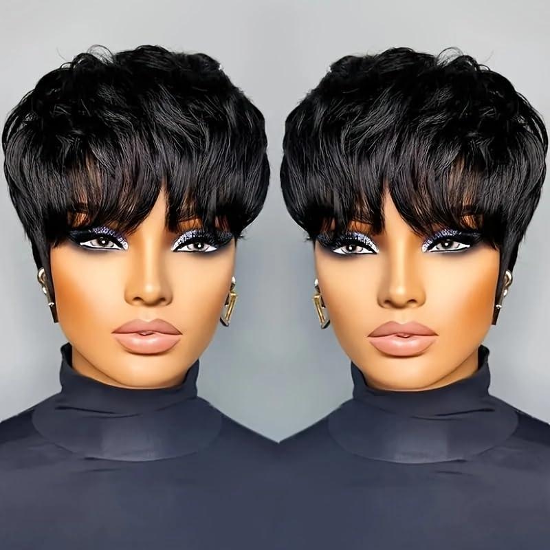Pixie Cut Wig Human Hair Short Pixie Cut Wigs for Black Women Human Hair Glueless Pixie Wig Short Layered Brazilian Virgin Human Hair Wigs For Women Color 1B# (Black)