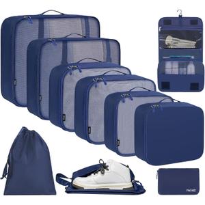 BAGAIL 10 Set Packing Cubes Various Sizes Packing Organizer for Travel Accessories Luggage Carry On Suitcase-Navy
