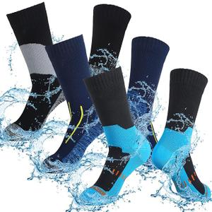 Janmercy 3 Pairs Unisex Waterproof Socks Breathable Knit Socks for Men Women for Hiking Wading Running Skiing, 3 Colors, M