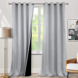 BGment 100% Blackout Curtains 108 Inch Long 2 Panles Set, Thermal Insulated Total Light Locking Soundproof Grommet Curtains & Drapes for Living Room with Black Liner, 52 Inch Wide Each, Light Grey