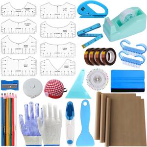 XEUZK Sublimation Shirts Tool Kits With 8 T Shirt rulers, 3Pack Teflon Sheet for Heat Press 12*16in, Heat Resistant Gloves With Silicone Bumps, 2 Rolls Heat Resistant Tape & Sublimation pencil (Blue)