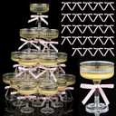 Set of 24 Plastic Champagne Coupe Glasses with Bow 7 oz Gold Champagne Tower Set Stackable Acrylic Ribbed Martini Glasses Cocktail Coupe Cup for Wedding Birthday Party Bar(Bowknot,Pink)