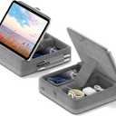 KDD Tablet Pillow Stand with Storage, Foldable iPad Holder for Bed, Lap and Desk, Angle Adjustable Soft Pad Dock with Stylus Mount Compatible with iPad Pro 12.9, 10.5, 11, Air, Mini, Phones, Books (Peach Fuzz)