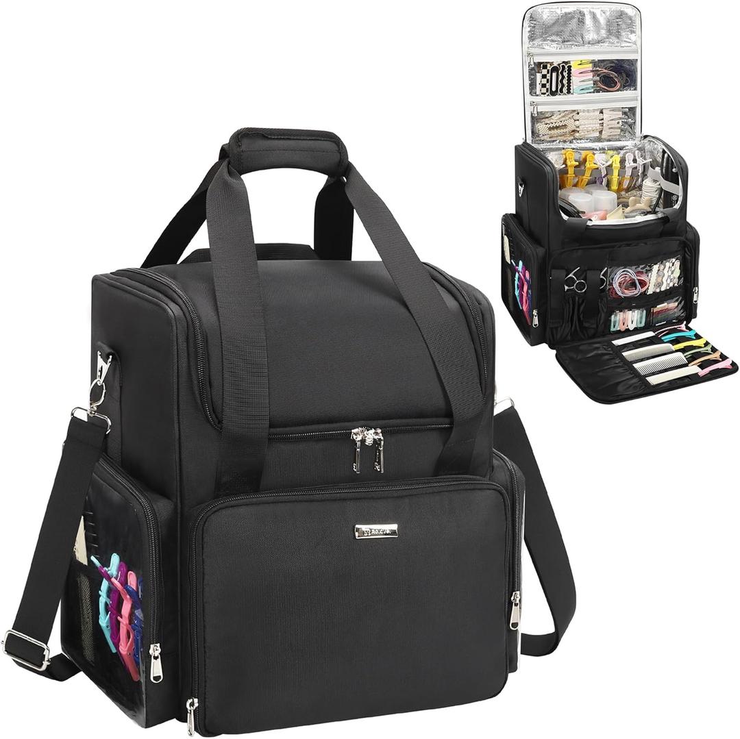 Relavel Hair Tools Travel Bag Hairstylist Traveling Bag Hairdresser Cosmetology Bag Storage Organizer Case for Hair Stylist Essentials, Barber Accessories with Adjustable Dividers and Shoulder Strap (Large, Black) Relavel Hair Tools Travel Bag Hairstylist Traveling Bag Hairdresser Cosmetology Bag Storage Organizer Case for Hair Stylist Essentials, Barber Accessories with Adjustable Dividers and Shoulder Strap (Large, Black)