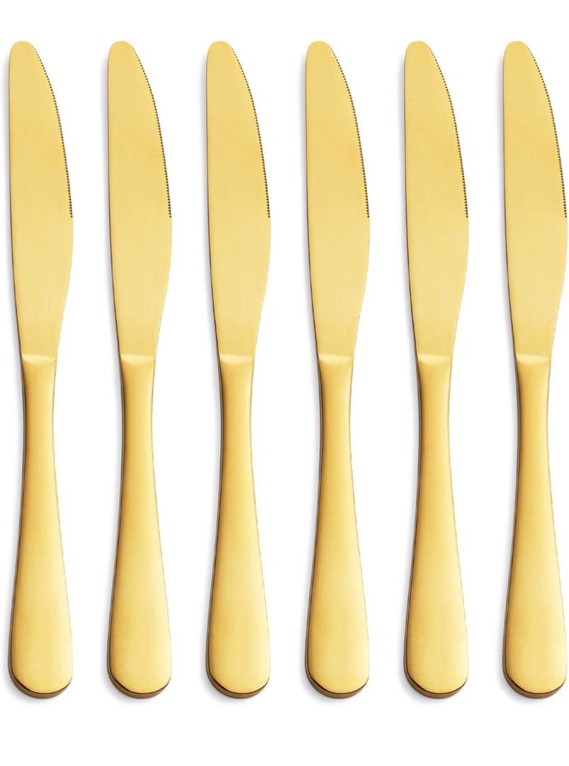 GoGeiLi Matte Gold Dinner Knife Set, 9.4-inch Stainless Steel Satin Finish Gold Dinner Table Knife Set of 6, Dishwasher Safe