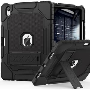 Case for iPad (A16) 11th/10th Generation 11/10.9 inch 2025/2022, Heavy Duty Military Grade Shockproof Rugged Cover with Pencil Holder/Stand for i Pad 11th / 10 th Gen (Black) (for ipad 11(A16) / ipad 10th 10.9")