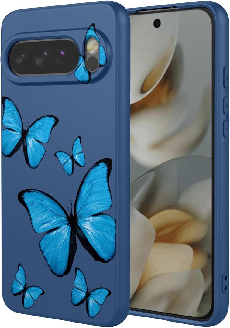 Phone Case for Google Pixel 10 Pro XL Case, Cute Butterfly Pattern Protective Soft TPU Phone Cover for Google Pixel 10 Pro XL Blue Butterfly