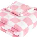 Yurhap Checkered Baby Blanket for Girls Pink Fleece Baby Blankets for Girls Boys, Warmer Comfort Lightweight Bed Blanket for Toddlers Infants or Newborn,