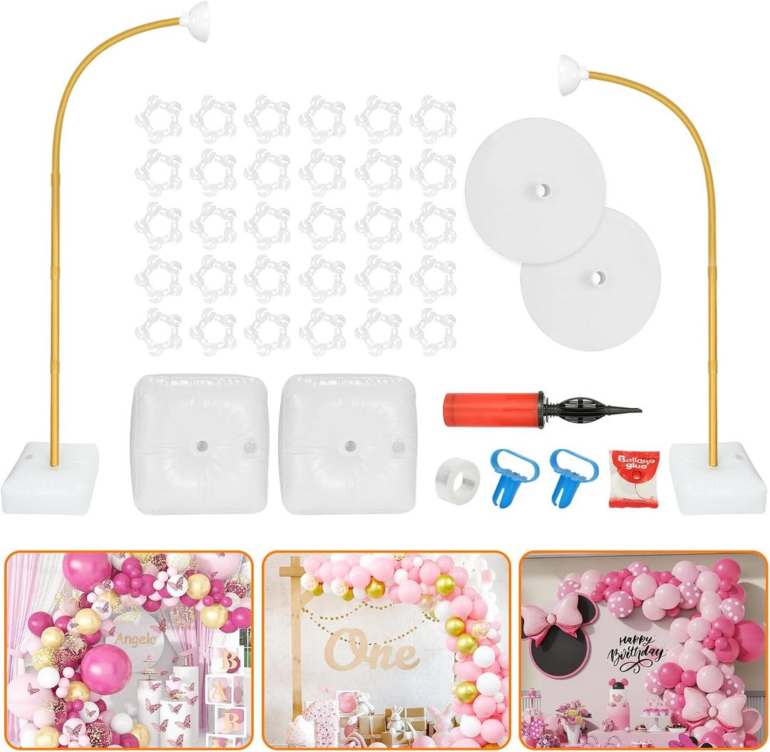 Balloon Arch Kit, Bendable 8FT and 6FT Balloon Arch Stand with Base and Manual Pump, Ballon Arch Stand Kit for Birthday Wedding Baby Shower Holiday Graduation Party Decoration(GOLDEN)