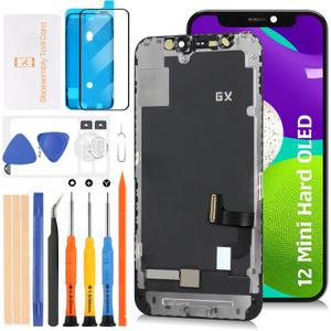 Hard OLED for iPhone 12 Mini LCD Screen Replacement 5.4 inch [Hard OLED,NOT LCD] LCD Display Touch Digitizer Screen Assembly A2399 A2176 A2398 A2400 A2399 with Repair Tools