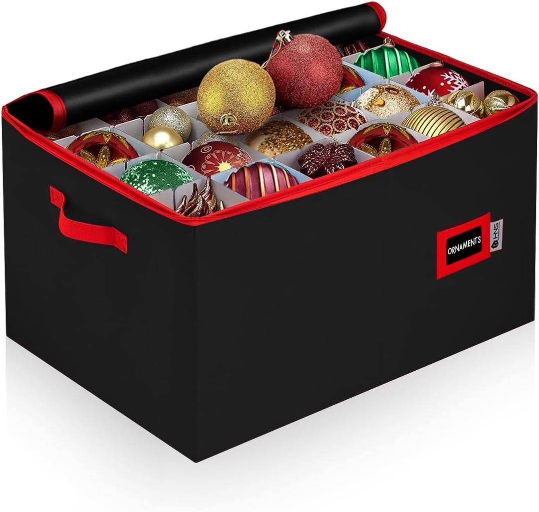 Christmas Ornament Storage Container with Dividers - Box Stores Up to 96 Ornaments, Zippered, Convenient, Adjustable, Large Organizer Bin to Protect Holiday Dcor, Fits Most Standard Size, Black