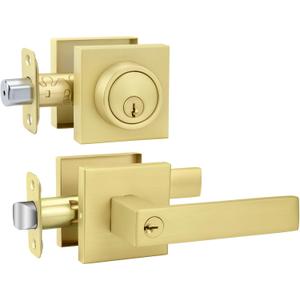 goldenwarm Exterior Door Lock Set Gold Front Door Lock Set, Heavy Duty Zinc-alloyed Front Door Handle and Deadbolt Set (1 Pack)
