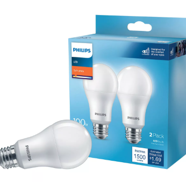 Philips 100W Equivalent Soft White A19 Medium LED Light Bulb (2-Pack) 565507